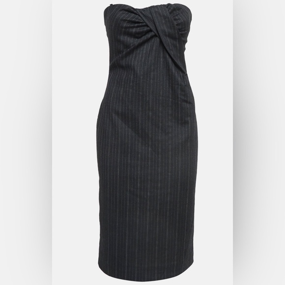D&G Grey Pinstripe Gabardine Draped Detail Strapless Mini Dress size S-XS - Picture 2 of 16
